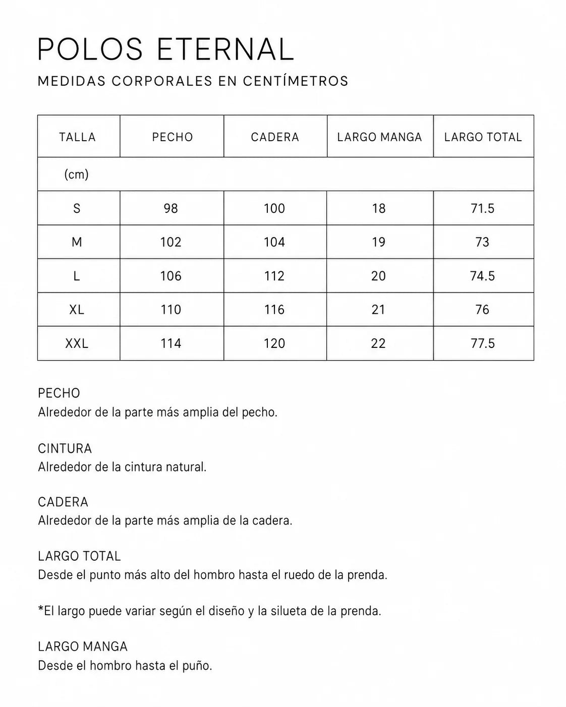 Guía de tallas