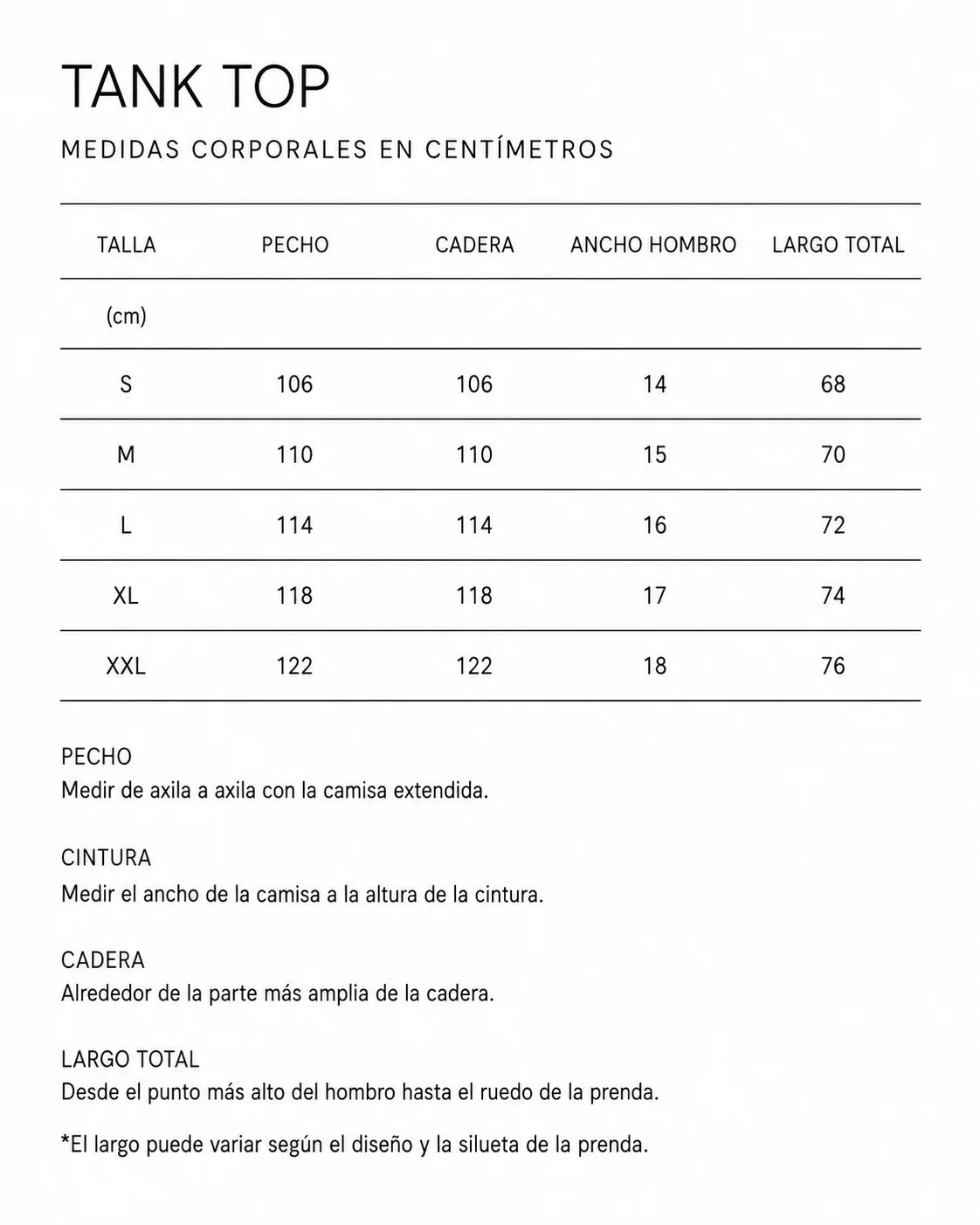 Guía de tallas